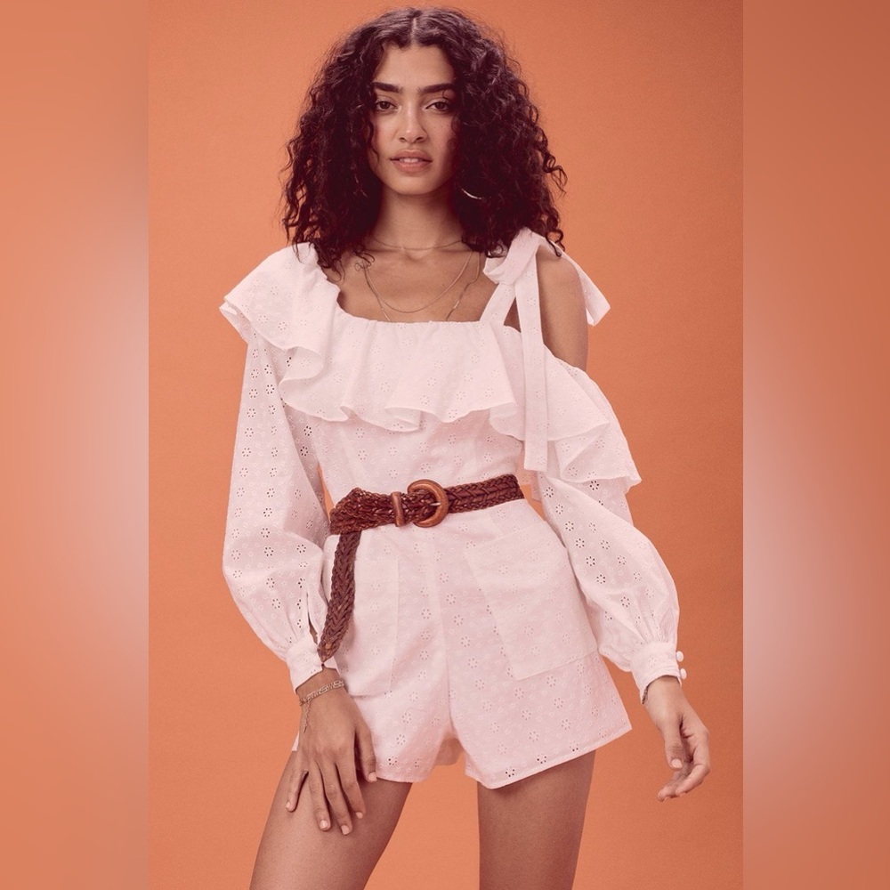 For Love & Lemons Bora Bora Eyelet Romper • White • Women’s Size M • Vacation